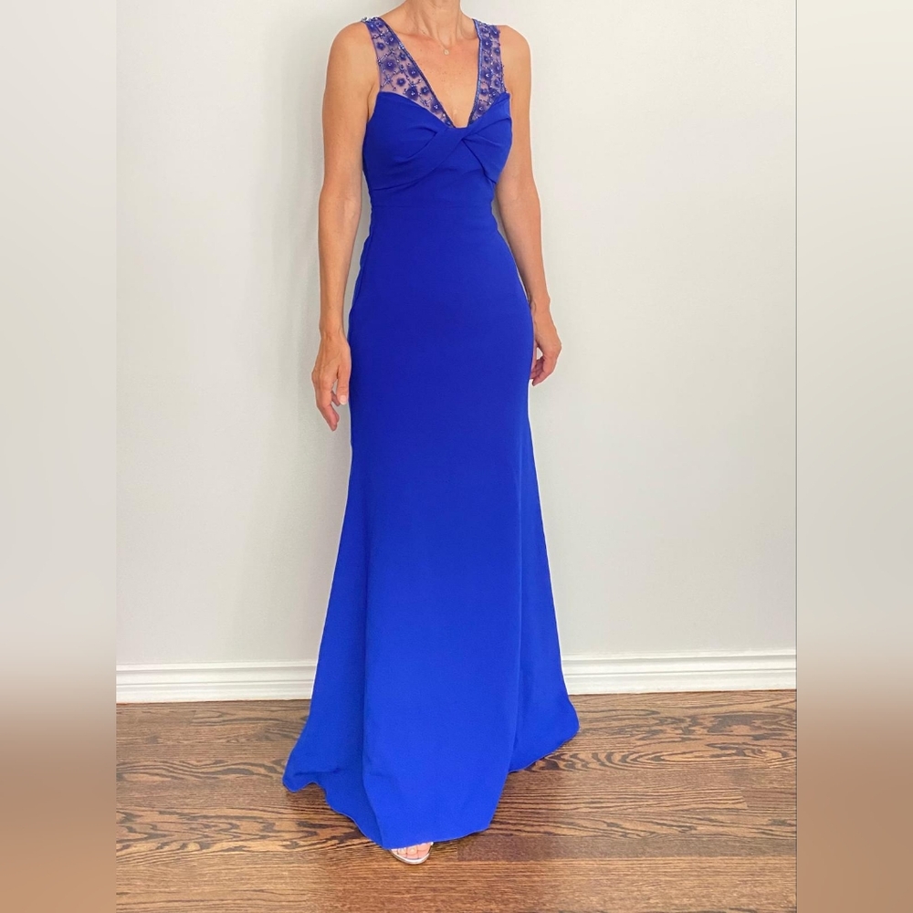 Theia evening gown, long, NWT, Royal Blue, beading. Size 2